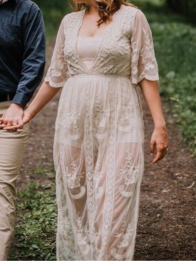 Wishlist Sheer Embroidered Cream Maxi Dress Romper